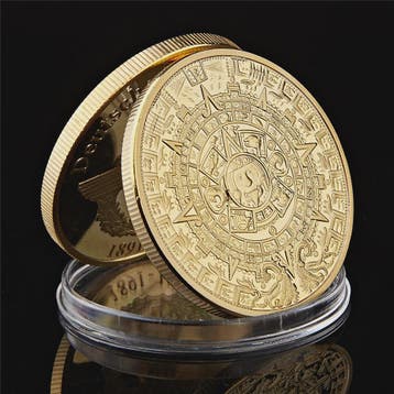 Gouden Azteken Zonnekalender Munt Mexico - Vintage Souvenir, Antiek en Kunst, Verzenden