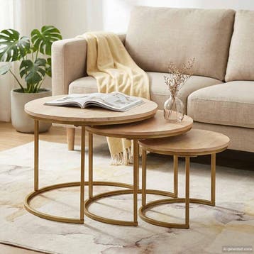 vidaXL Nest Koffietafels 3 st Bruin 54 x 54 x 40 cm, Huis en Inrichting, Verzenden, Rond, Nieuw, 50 tot 100 cm