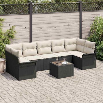 vidaXL Tuin Sofa Set 8 st Zwart en Crème poly rattan, Verzenden, Nieuw, Rotan, 8 zitplaatsen