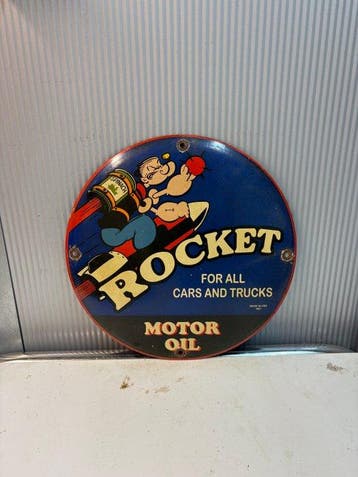 POPEYE - Emaille reclamebord - ROCKET MOTOR OIL - Emaille