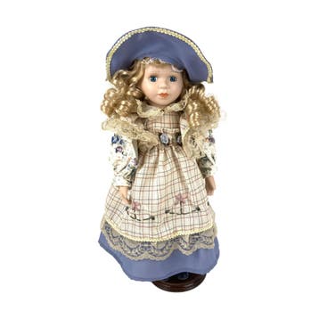 Porseleinen pop - Meisje met hoed - 43 cm - Met standaard, Ophalen of Verzenden, Nieuw
