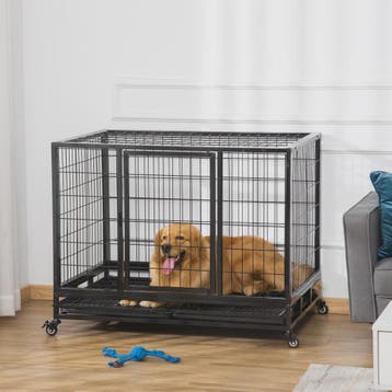 PawHut Metalen Hondenkennel met Wielen en Uitneembare Lade -, Verzenden, Nieuw