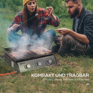 Gas Grill Plancha met 3 Branders - RVS - Non-stick - Zilver, Tuin en Terras, Verzenden, Nieuw
