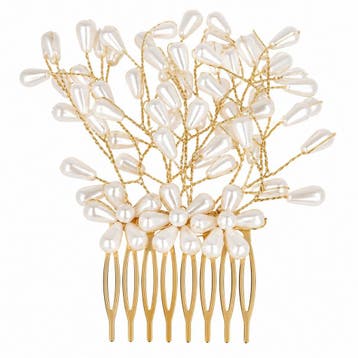 Sierkam 6cm - Parelkralen - Wit Goud, Nieuw