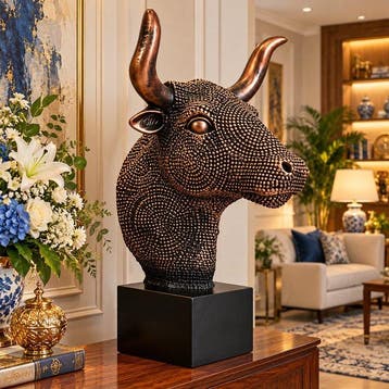 sculptuur, Vintage Bull Head Decorative Statue - 26 cm -