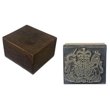 Vintage British Royal Coat of Arms Metal & Wooden Seal Stamp
