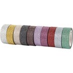 Glitter tape, B: 15 mm, diverse kleuren, 10x6 m/ 1 doos, Nieuw