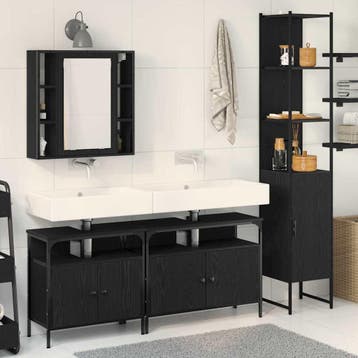 vidaXL Badkamermeubelset 4 st Zwart Eiken 33 x 33 x 185,5 cm, Verzenden, Nieuw, Overige typen