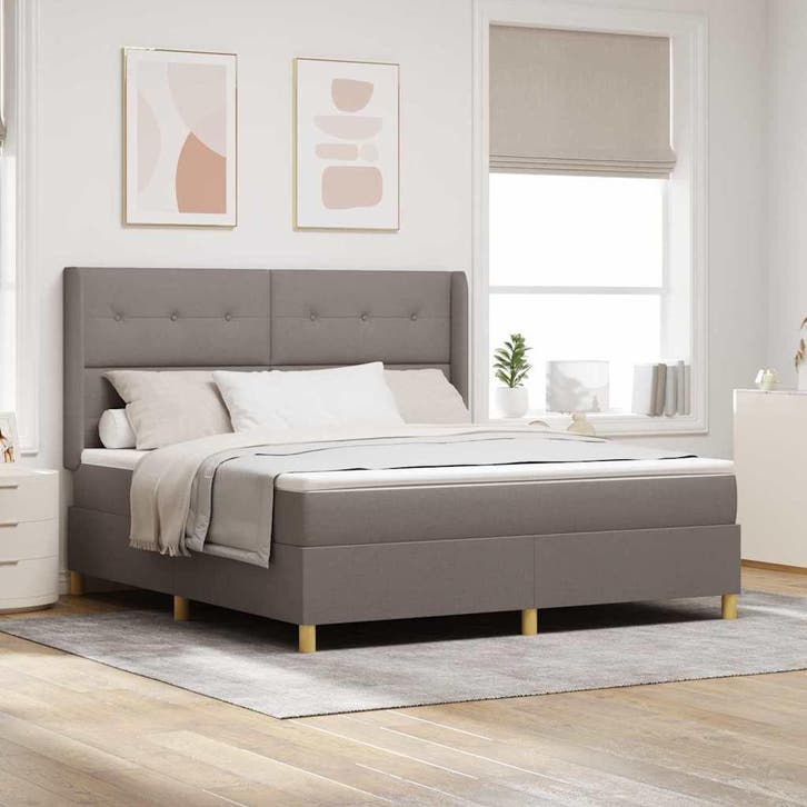 vidaXL Boxspringbed met hoofdeinde Taupe 180 x 200 cm Stof, Huis en Inrichting, Slaapkamer | Bedden, Nieuw, Stof, Verzenden