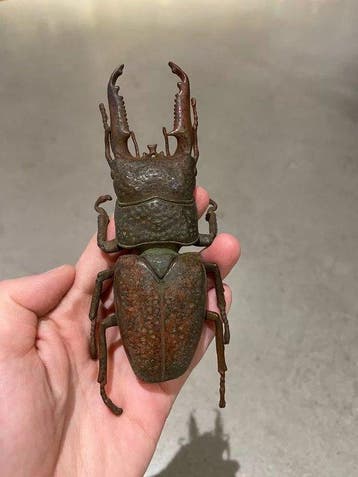 Decoratief ornament - Japan - Gegoten bronzen hertenkever