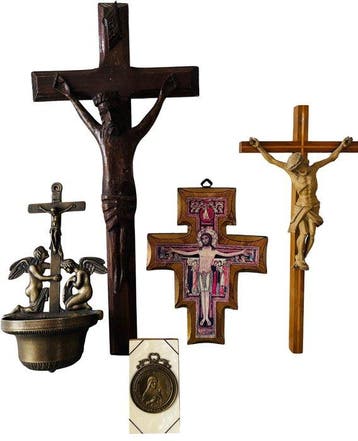 Set van 5 Devotie objecten (5) - Hout, Koper - 1950-1960