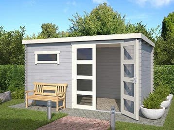 Outdoor Life Blokhut Timian Platinum Grey-Wit 380 x 230 cm, Nieuw