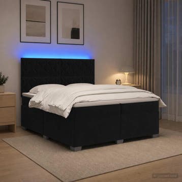 vidaXL Boxspringbed met matras Zwart 200 x 200 cm Fluweel, Verzenden, Zwart, Stof, Nieuw