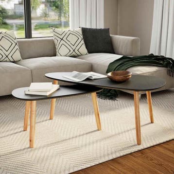 vidaXL 2-delige Salontafelset massief grenenhout zwart, Verzenden, Nieuw, Grenenhout, 50 tot 100 cm