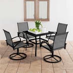 vidaXL 5-delige Tuinset textileen en staal, Tuin en Terras, 4 zitplaatsen, Verzenden, Nieuw, Rvs