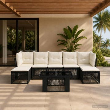 vidaXL Tuinbankenset 8 st Zwart poly rattan, Verzenden, Nieuw
