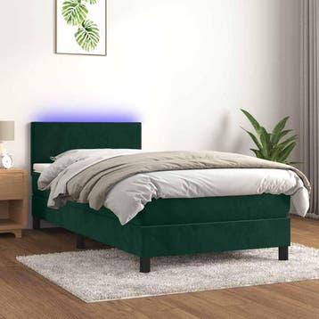 vidaXL Boxspring met matras en LED fluweel donkergroen, 90 cm, Eenpersoons, Verzenden, Nieuw
