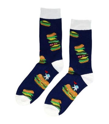 Sokken - Hamburger Fastfood Print - Blauw Bruin - Maat 38-45, Nieuw