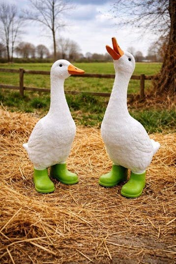 Beeld, funny goose with boots green - 32 cm - polyresin