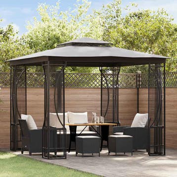 vidaXL Prieel met netten 300x300x265 cm antracietkleurig, Verzenden, Nieuw