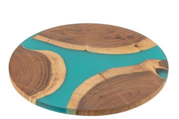 Snijplank Rond Acacia Hout/Hars Naturel/Blauw, Verzenden, Nieuw