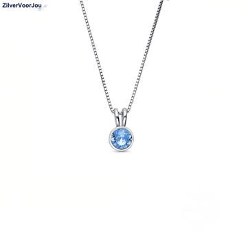 Elegant zilveren collier met ronde lichtblauwe saffier krist, Verzenden, Nieuw, Zilver