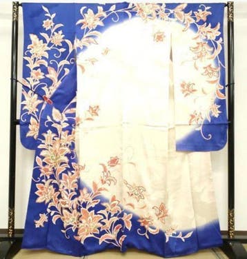 Blauw-witte kimono met lelie-motief - Zijde - Japan - 20e