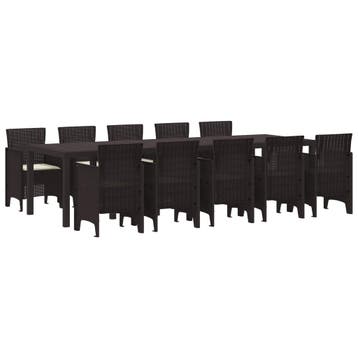 vidaXL Tuin Eetset 11 st Bruin en Crème Rattan, Verzenden, Nieuw, Meer dan 8 zitplaatsen