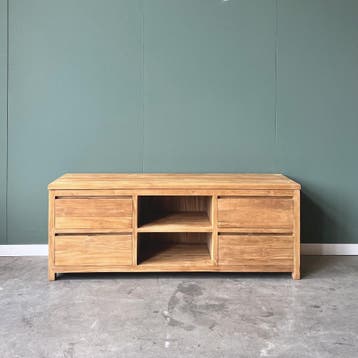 Tv-meubel met greeploze laden -  200 cm, Ophalen of Verzenden, Nieuw, Teakhout