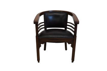 Antieke Jugendstil armstoel – houten kuipstoel met zwart ler, Huis en Inrichting, Ophalen of Verzenden, Nieuw