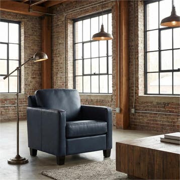 Leren fauteuil Smart - Granada Blue (blauw) - Poten hout, Nieuw, Ophalen of Verzenden, Bohemian, Eigentijds, Modern, Retro, 50 tot 75 cm