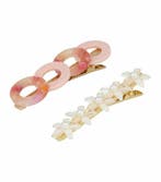 Haarspeld Duckklem 6cm – Cirkel- en Bloemvorm – Wit Roze –, Nieuw