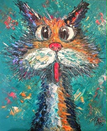 Laurent Pate (1970) - Cat in blue, Antiek en Kunst
