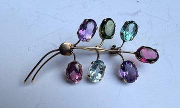 Broche - 18 karaat Geel goud Amethist - Aquamarijn -