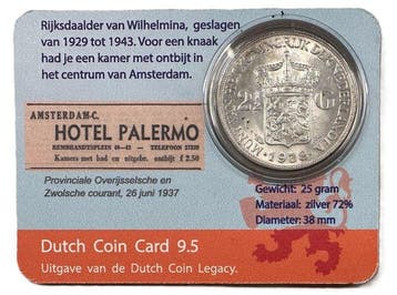 Nederland. Wilhelmina. Rijksdaalder 1938 in Dutch Coin Card