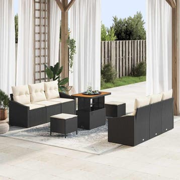 vidaXL Tuin Sofa Set 9 st 8-Aantal zitplaatsen Zwart en, Verzenden, Nieuw, Rotan, Meer dan 8 zitplaatsen
