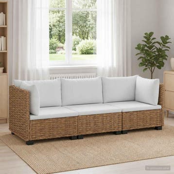 vidaXL 3 st Rieten Loungeset met Kussens GENDT Natuurlijk, 3 zitplaatsen, Nieuw, Loungeset, Verzenden