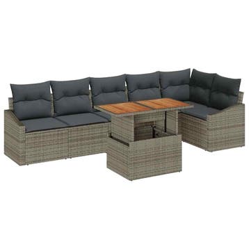 vidaXL Tuin Eetset met kussen 7 pcs Grijs en Bruin, Tuin en Terras, Tuinsets en Loungesets, Verzenden, Nieuw, Rotan, 7 zitplaatsen