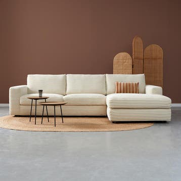 *WOONWINKEL* PEPP Interiors Uno Hoekbank Mega Ribstof Creme, Verzenden, Nieuw