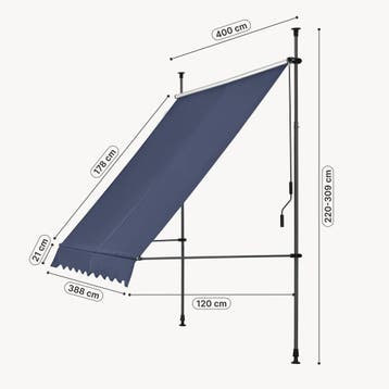 Klem zonwering luifel uitschuifbaar donkerblauw 400x120 cm, Tuin en Terras, Verzenden, Nieuw