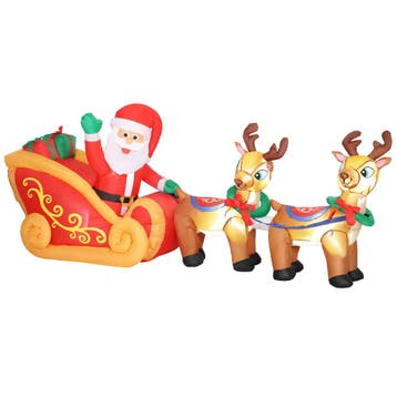 Opblaasbare Kerstdecoratie, Kerstman In Rendierslee, Polyest, Verzenden, Nieuw
