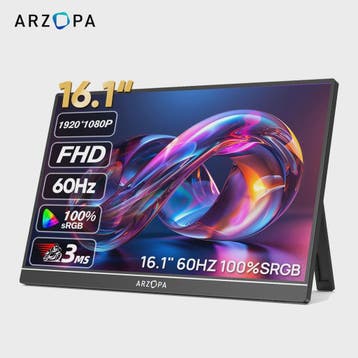 ARZOPA 16.1" Draagbare Monitor - FHD 1080P IPS, 100% sRGB, U, Verzenden, Nieuw