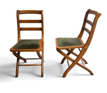 Stoel - Hout, Fluweel - Paar vintage opvouwbare stoelen