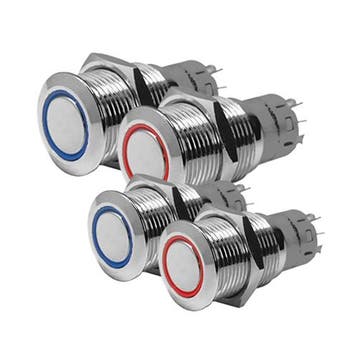Allpa Drukknopschakelaar LED RVS on/off 12 Volt-Rood-Ring Ø2, Watersport en Boten, Navigatiemiddelen en Scheepselektronica, Ophalen of Verzenden
