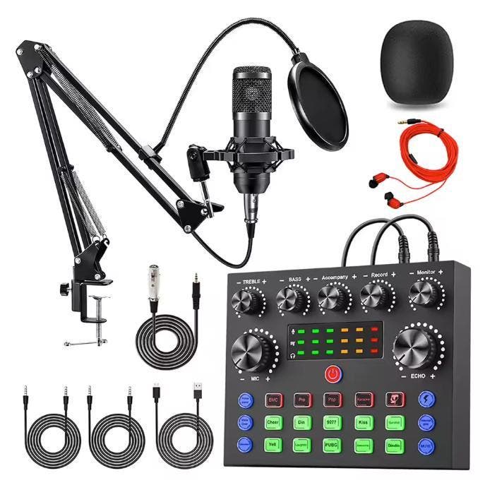 Podcast Set met Microfoon Audio Interface Streaming Opname, Muziek en Instrumenten, Dj-sets en Draaitafels, Nieuw, Verzenden