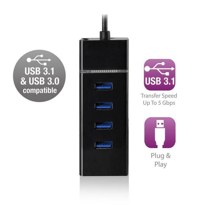 Ewent | Hub | 4-Poorts | USB 3.0 | Blok | Zwart, Computers en Software, USB Sticks, Nieuw, Verzenden