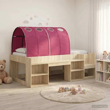 vidaXL Bed met Tunnel met plank 3 st Sonoma eiken en rood, Huis en Inrichting, Verzenden, Nieuw, Bruin, Hout