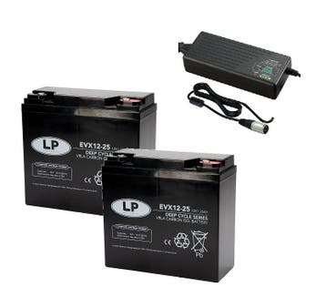 Landport (LP) 2x EVX12-25 accus 12 volt 25 ah + acculader, Auto-onderdelen, Ophalen of Verzenden, Nieuw