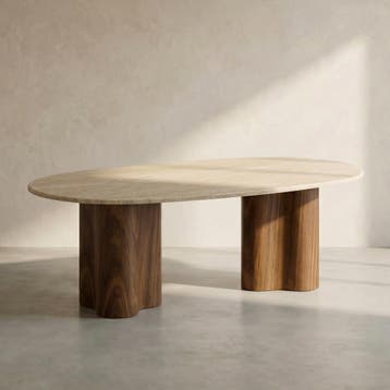 *WOONWINKEL* Salontafel Walnoot Met Travertin, Huis en Inrichting, Tafels | Salontafels, Verzenden, Nieuw