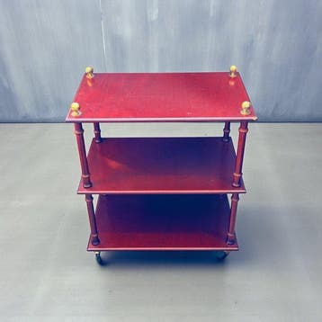 Serveerwagen - Wielen - Hout, Messing - Drie verdiepingen, Antiek en Kunst